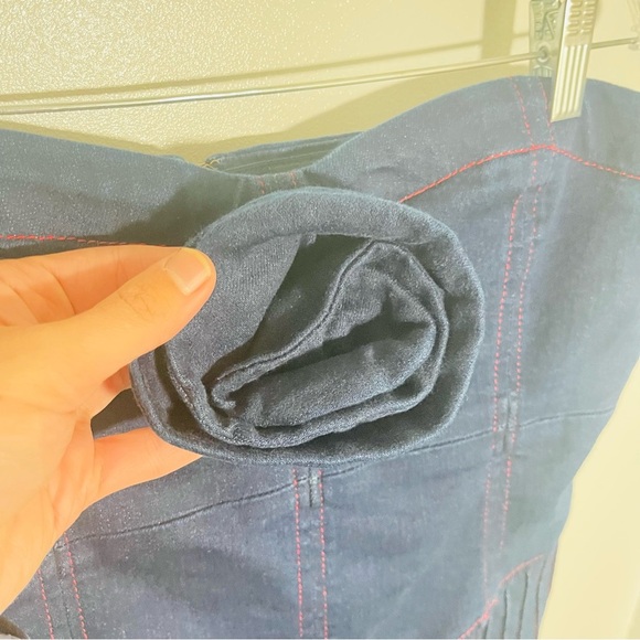 NEW Anthropologie Maeve Rosette Strapless Fit & Flare Denim Mini Dress Festival - Picture 5 of 11